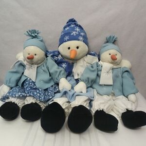 Snowman Family Plush Set in Blue and White